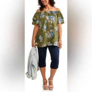 Terra & Sky Women’s Plus Double Layer Sleeve Peasant Top, Sea Turtle, Size 1X